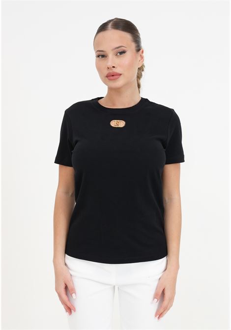 Black women's t-shirt with golden logo plaque detail ELISABETTA FRANCHI | MA52N41E2110